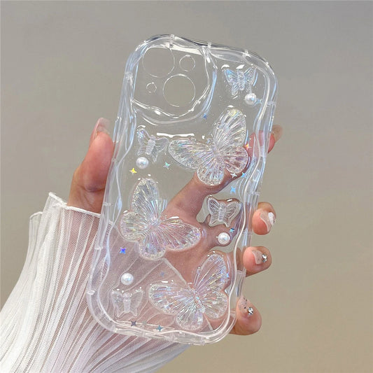 3D Butterfly Crystal Bling Glitter Clear Case For iPhones