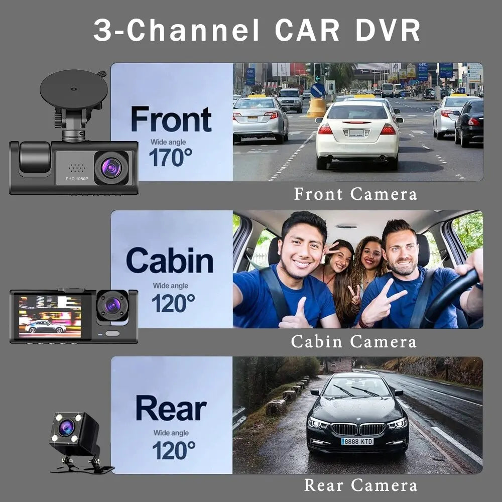 HD 3 Channel Car Dashcam