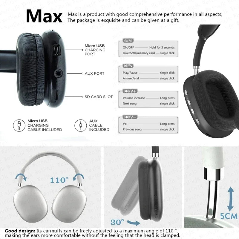 P9 Wireless Bluetooth Headphones With Mic