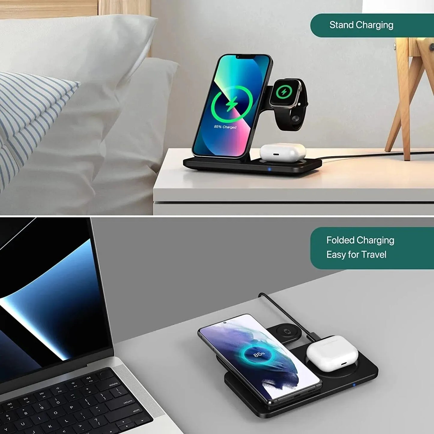 3 in 1 Wireless Charger Stand Pad For iPhone